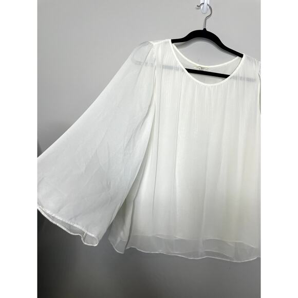 Max Studio Sheer Long Bell Sleeve Flowy Blouse Top White Women's Size Large - Picture 4 of 10